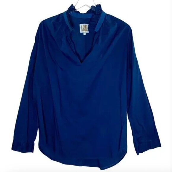 A Shirt Thing S Blue Ruffle Collared Popover Shirt - Picture 1 of 2